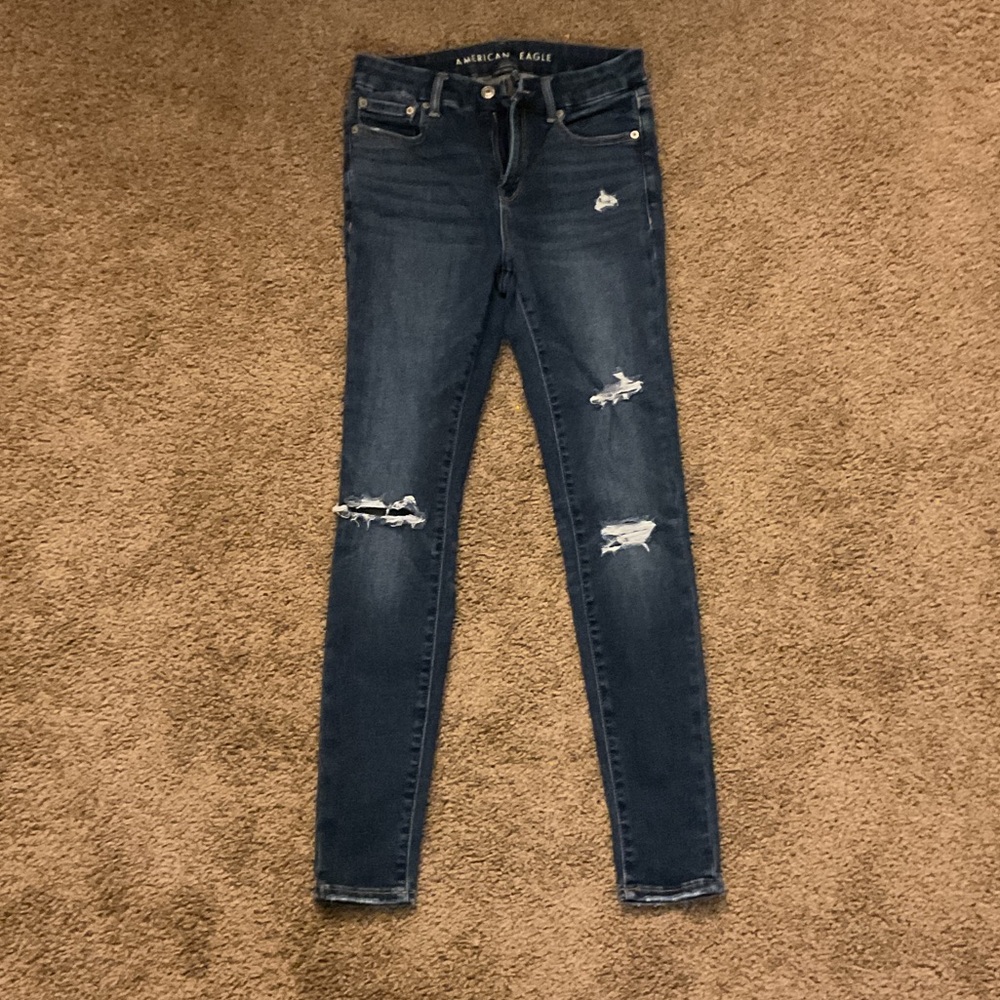 American Eagle Outfitters Dark Wash Ripped Skinny Jeans - Women's